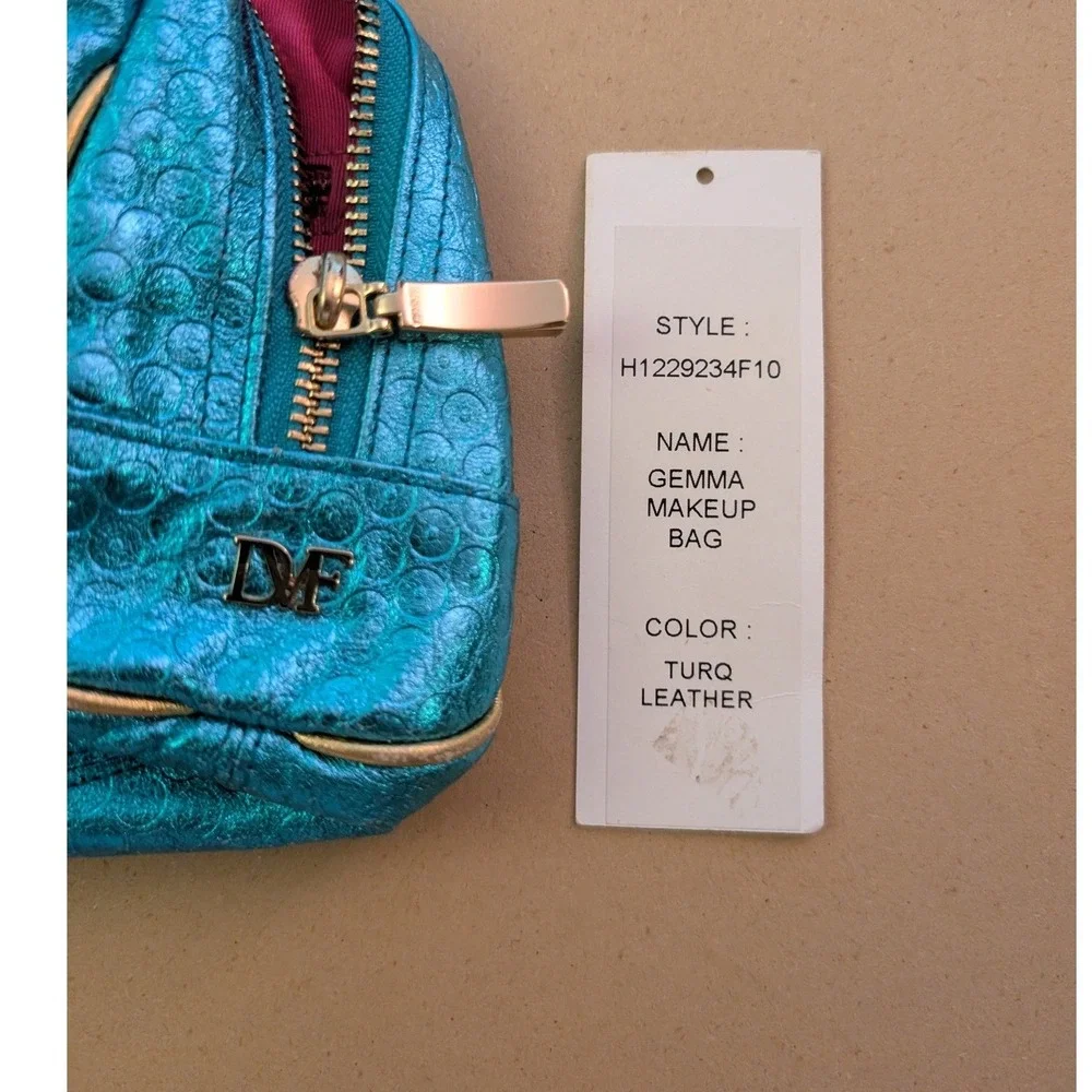 Diane Von Furstenberg Gemma Makeup Bag Pouch Turquiose Leather Mermaidcore Vacay
